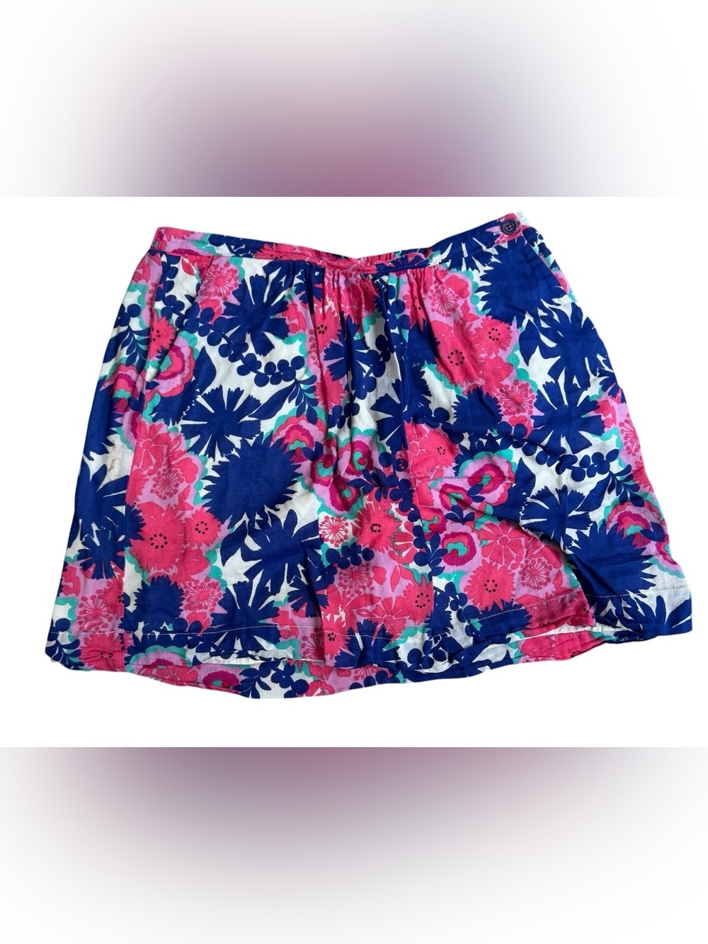 Lilly Pulitzer Floral Cotton A-Line Pink Blue Skirt Size Medium